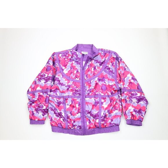Vtg 90s Streetwear Womens Large Abstract 2 Piece Windbreaker Track Suit Joggers - Picture 2 of 16